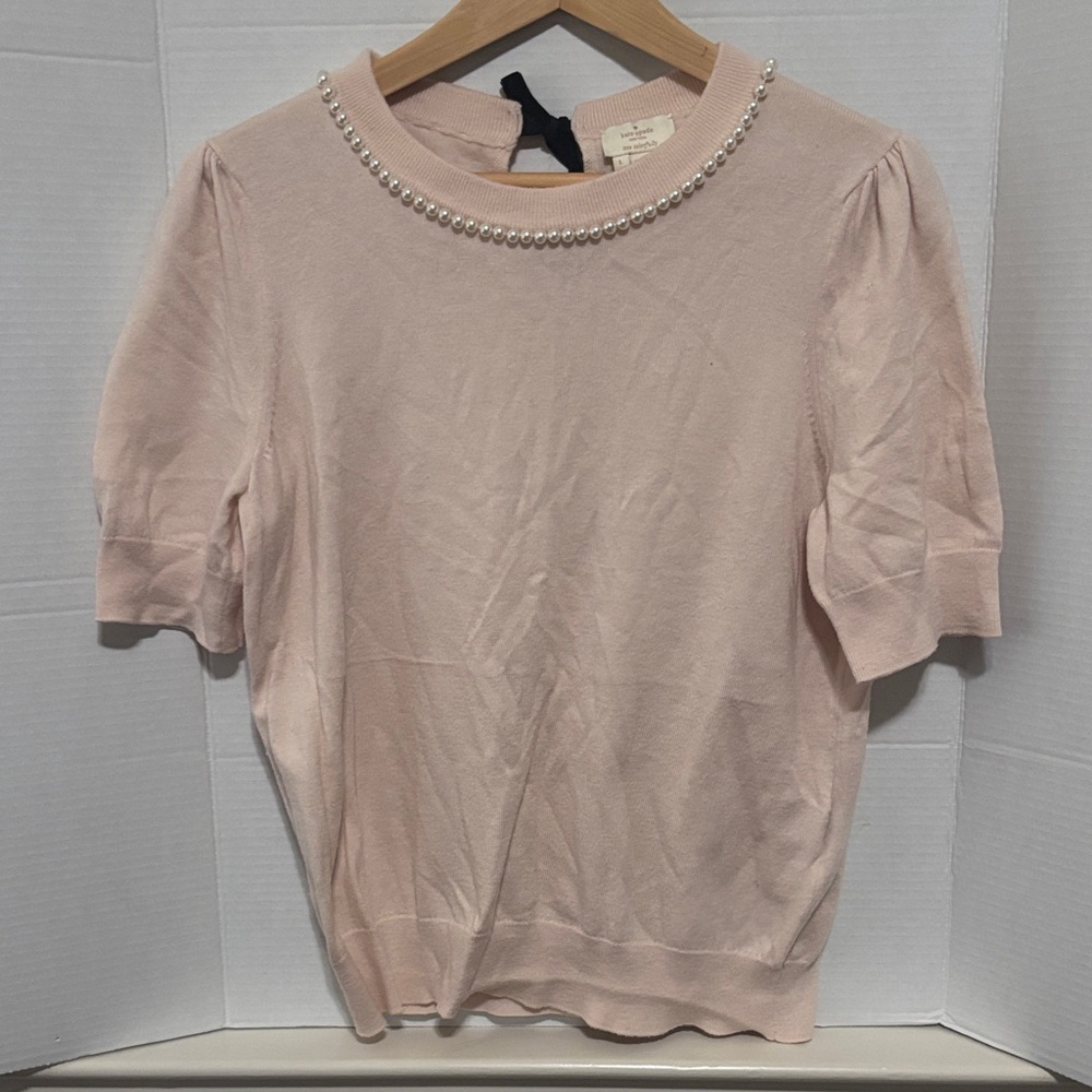 KATE SPADE Chic Pearl-Trimmed Women's Top in Soft Pink